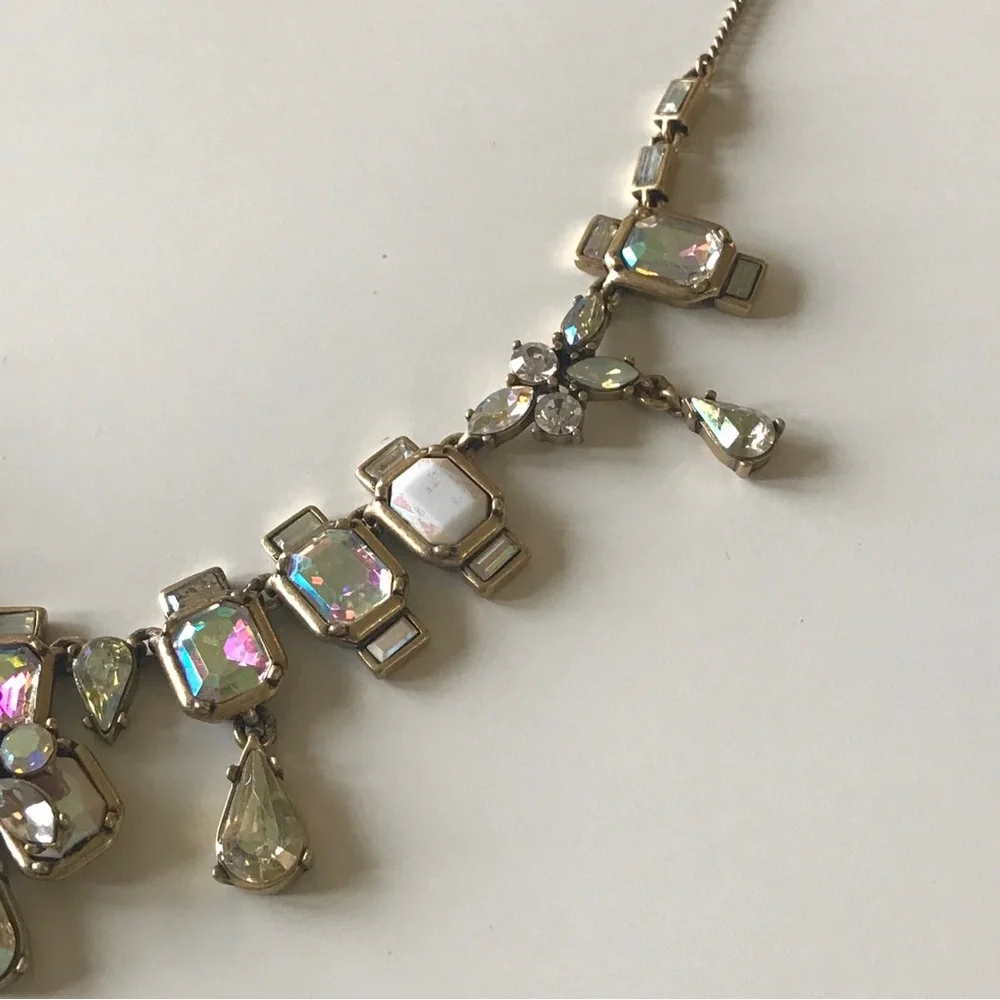 J CREW Signed Iridescent AB Rhinestone Gold Tone Layered Bib Statement Necklace - Picture 5 of 6